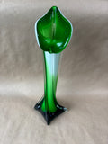 Murano Style Vase Decorative Green White Glass Crystal Calla Lily