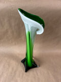 Murano Style Vase Decorative Green White Glass Crystal Calla Lily