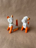 Pair Of Ceramic Orange And White Cat/Dog Salt And Pepper Shakers