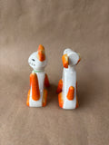Pair Of Ceramic Orange And White Cat/Dog Salt And Pepper Shakers