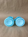 Pair Of Fenton Style Blue Opalescent Art Glass Hobnail Cruet W/ Stopper