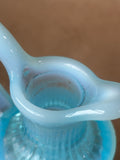 Pair Of Fenton Style Blue Opalescent Art Glass Hobnail Cruet W/ Stopper