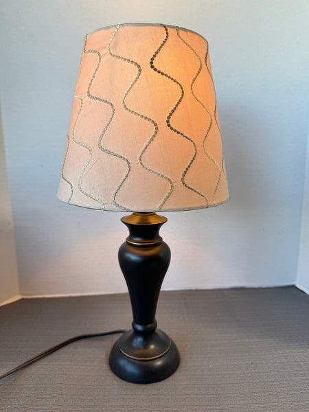 Small Black Metal Accent Lamp with Geometric Embroidered Shade (WORKS)