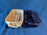 Pyrex 213-R Amethyst Color Glass Dish With Woven Basket