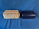 Pyrex 213-R Amethyst Color Glass Dish With Woven Basket