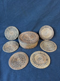 Set Of 6 Wicker Rattan Woven Coasters W/Basket