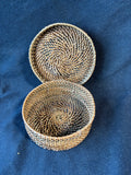Set Of 6 Wicker Rattan Woven Coasters W/Basket
