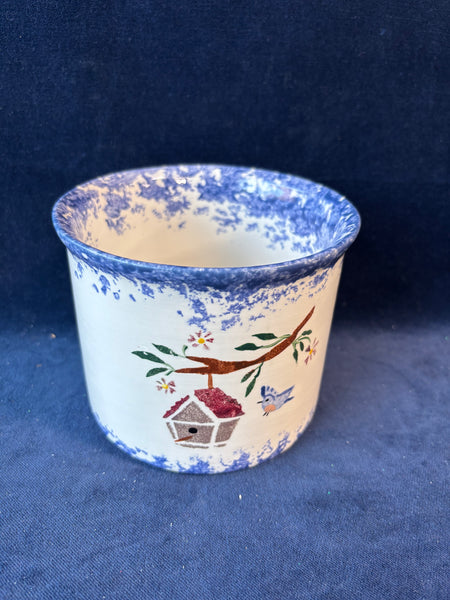 Blue And White Bird House Crock