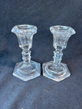 Pair Of Clear Glass Candlesticks Holders