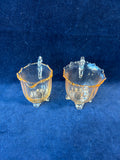 Cambridge Martha Style Cream & Sugar Set Footed W Scroll Handles Amber Glass
