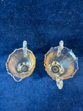 Cambridge Martha Style Cream & Sugar Set Footed W Scroll Handles Amber Glass
