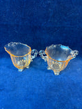 Cambridge Martha Style Cream & Sugar Set Footed W Scroll Handles Amber Glass