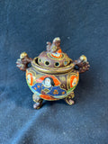 Japanese Satsuma Yaki Hand Painted Moriage Porcelain Incense Burner Pottery *Read Description*