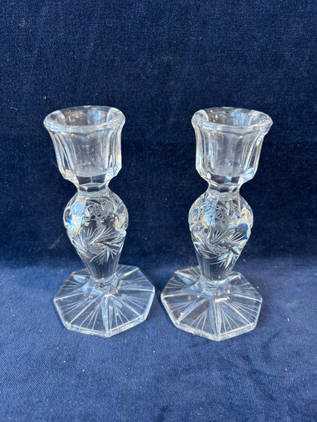 Pair Of Clear Glass Candlesticks