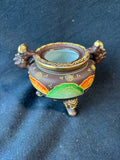 Japanese Satsuma Yaki Hand Painted Moriage Porcelain Incense Burner Pottery *Read Description*