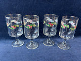 Set Of 4 Holiday Holly Pedestal Gold Trim Glasses