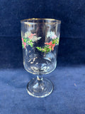 Set Of 4 Holiday Holly Pedestal Gold Trim Glasses