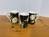 Set Of 3 Jason Fine Bone China White Rose Coffee Mugs