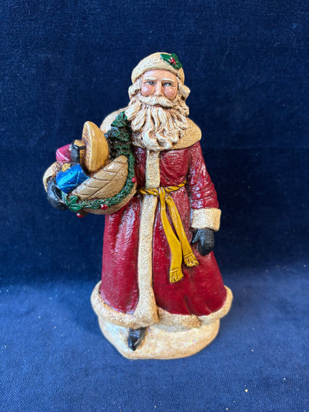 (B)Hand Painted Santa With Baskets Of Gifts