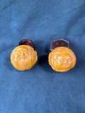 Lot Of 2 Round Wooden Buddhas W/ Stands *Read Description*