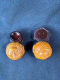 Lot Of 2 Round Wooden Buddhas W/ Stands *Read Description*