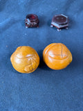 Lot Of 2 Round Wooden Buddhas W/ Stands *Read Description*