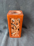 Hand Carved Wooden Candle Holder w/ Glass Insert And Votive Candle
