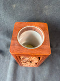 Hand Carved Wooden Candle Holder w/ Glass Insert And Votive Candle