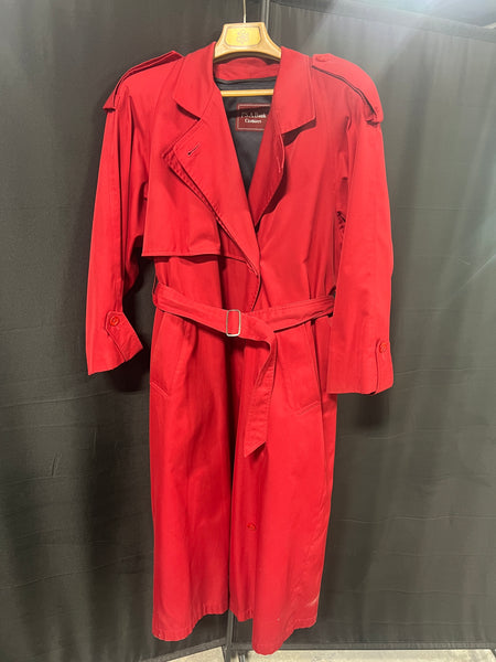 Red JoS. A. Bank Trench Coat with Belt and Wool Zip-in Lining - Women's Size 8