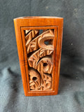 Hand Carved Wooden Candle Holder w/ Glass Insert And Votive Candle