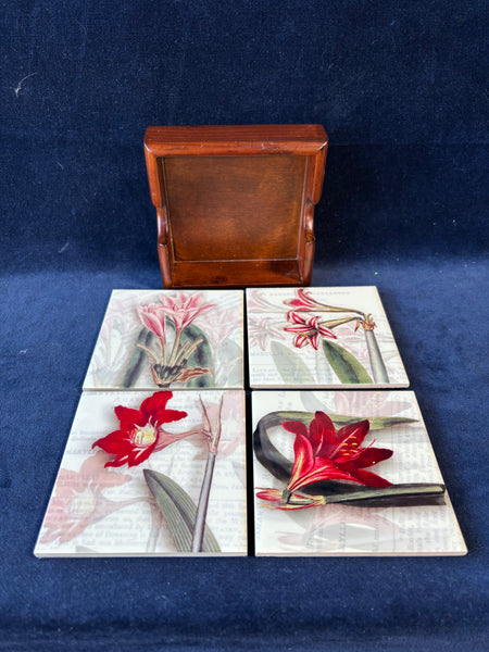 Set Of 4 Floral Coasters With Holder *Read Description*