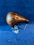 Kiwi Bird Figurine Cast Aluminum Brown Wood Grained Enameled Silver Sculpture