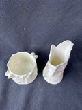 Royal Worcester White Fern Leaf Creamer Jug & Sugar Bowl *Read Description*