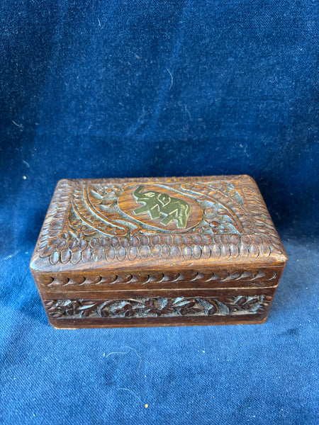 Hand Carved Wooden Elephant Trinket Box