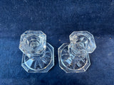 Pair Of Clear Short Glass Candlesticks Holders