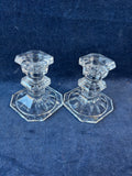 Pair Of Clear Short Glass Candlesticks Holders