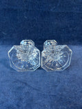 Pair Of Clear Short Glass Candlesticks Holders