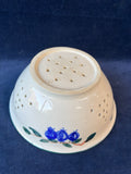Pottery Colander Berry Bowl With Under Plate; Signed