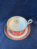 Buckingham Palace Teacup & Saucer: Royal Collection Gold Burgundy China