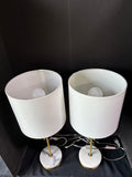 Pair Of White Marble-Style Base Lamps with Gold Finish & Shades (Works) *Read Description*