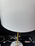 Pair Of White Marble-Style Base Lamps with Gold Finish & Shades (Works) *Read Description*