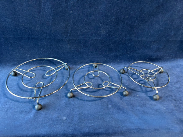 Lot Of Round Chrome Trivets with Rubber Ball Feet (3)