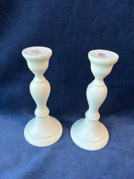 Pair Of Mid Century Wooden Candlestick Holders Made In Sweden