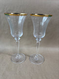 Pair Of Mikasa Crystal Jamestown Style Gold Wine Glasses