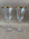 Pair Of Mikasa Crystal Jamestown Style Gold Wine Glasses