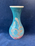 Studio Art Pottery Raku Vase Turquoise Pink Crackle Glaze