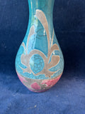Studio Art Pottery Raku Vase Turquoise Pink Crackle Glaze