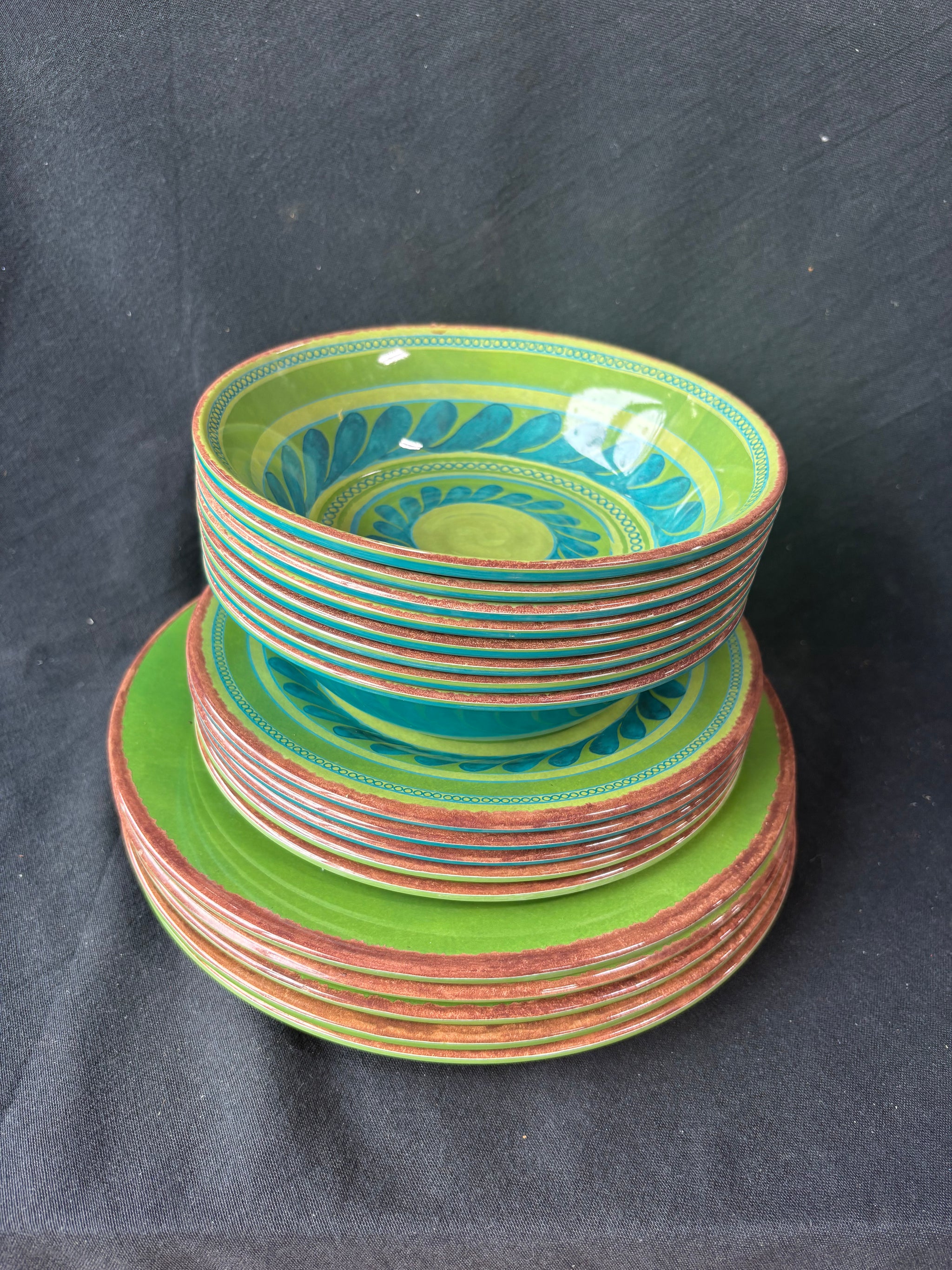 18-Piece Target Home Threshold Melamine Aqua Green Brown Dish Set