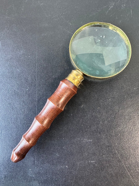 Vintage Brass Magnifying Glass with Wooden Handle