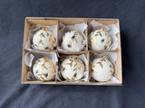 Set Of 6 Gold/Ivory Tone Christmas Ornaments